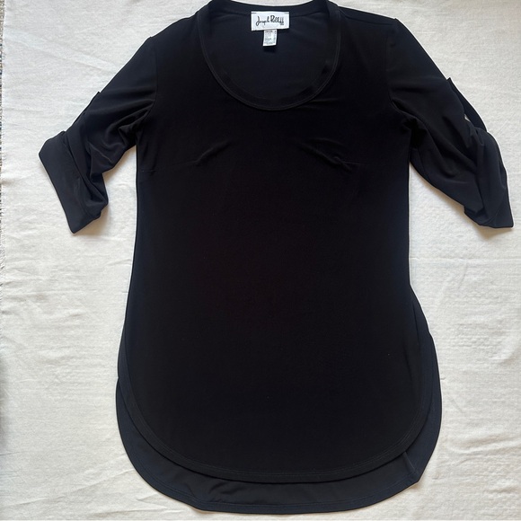 Joseph Ribkoff Tops - Joseph Ribkoff Round Neck 3/4 Roll-Tab Sleeve Top Tunic in Black Style 233134